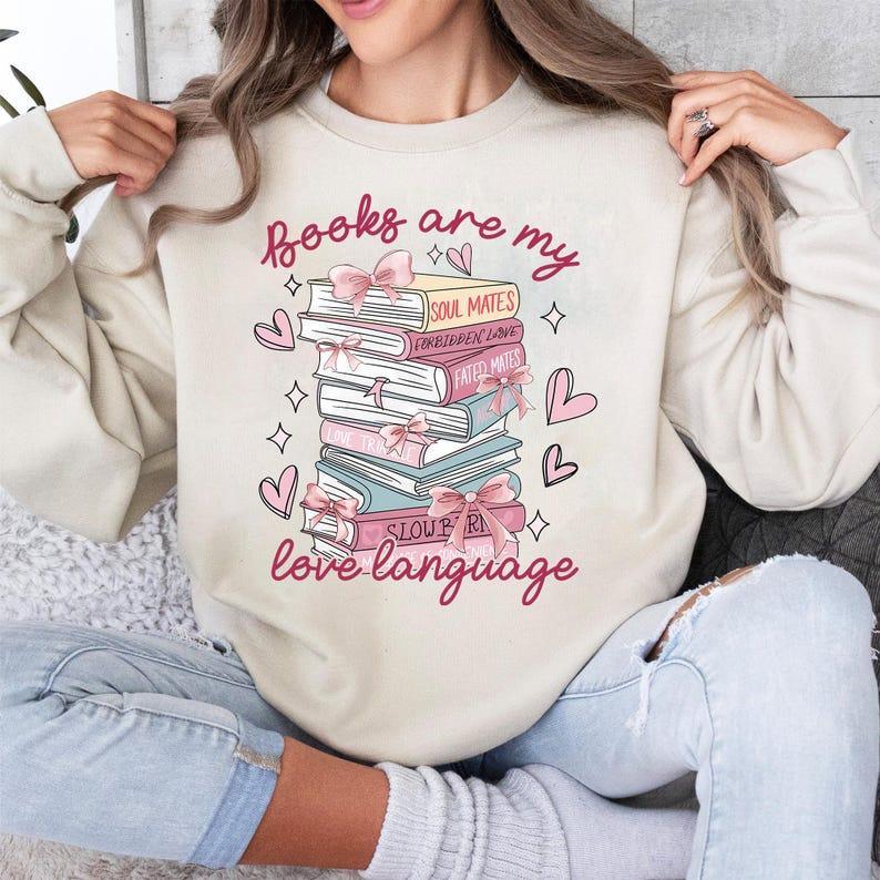 Valentine Book Lover Png, Valentine Png, Books Are My Love Language Png, Valentine Book Lover Bundle, Retro Book Png Sublimation T-Shirt