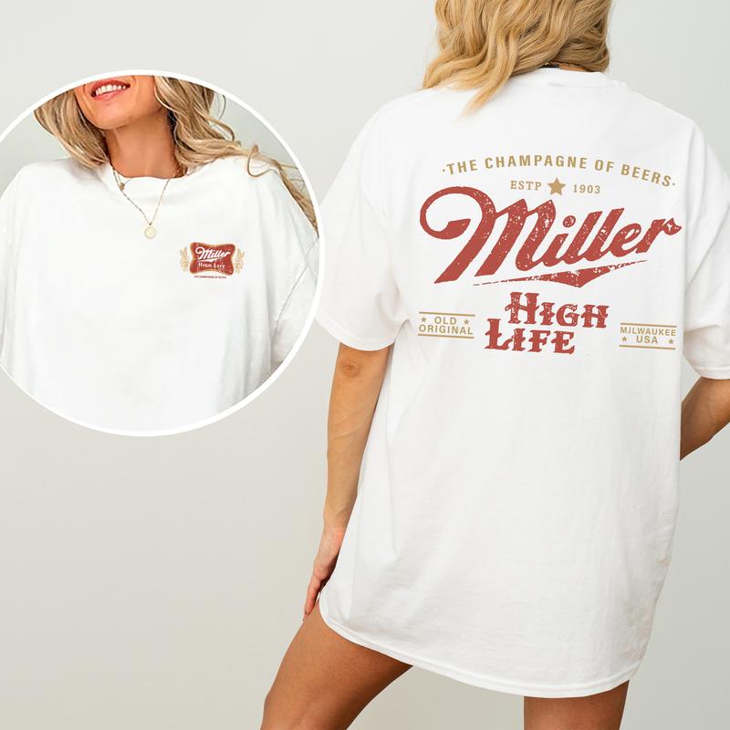 Vintage Miller High Life Champagne Of Beers Crest Shirt 2-Sided, Retro Miller High Life Graphic Printed Tee, Drink Shirt, Drinking T-shirt, Soft Cotto