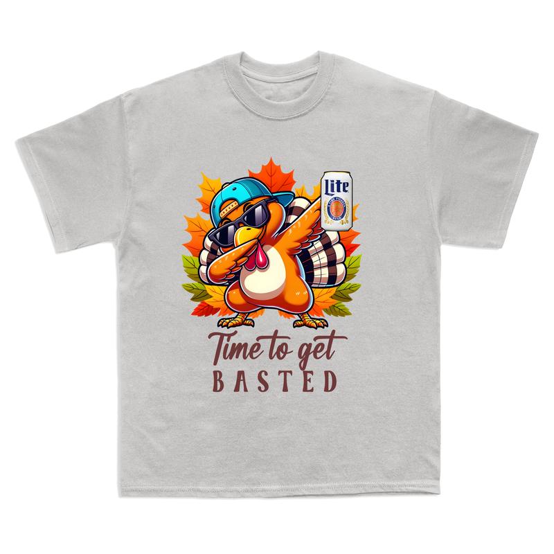 Turkey Time to Get Basted Lite Beer T- shirt, Cute Fall Thanksgiving Shirt, Thanksgiving Family Matching T- shirt, Funny Turkey Tee