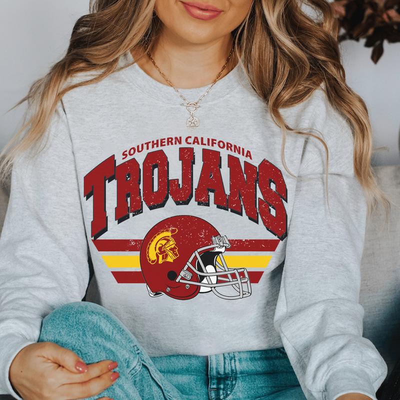 Vintage USC Trojans Football Sweatshirt, Trendy University of Southern California Gifts, NCAA Game Day Style, Unisex Shirt, Cotton, Comfort HSW07