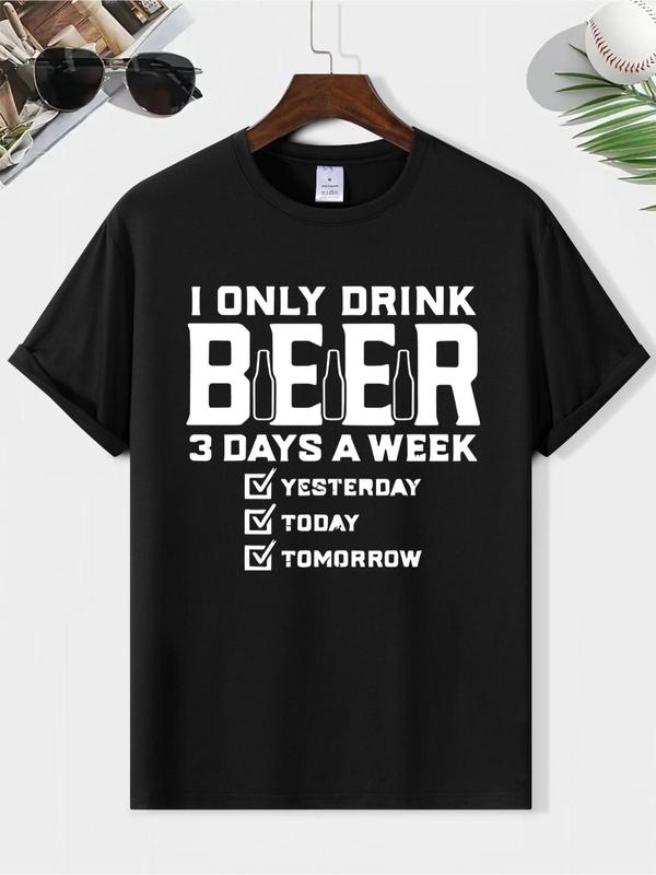 Men's Regular Fit Letter Print Round Neck Tee, Crew Neck Short Sleeve T-shirt, Summer Clothes, Casual Comfy Streetwear for Summer, Graphic Tees,Â Comfo