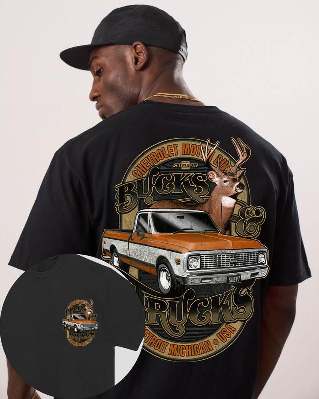 2 Sides Chevy Bucks and Trucks T-Shirt - Classic Cotton Crewneck Graphic Tee