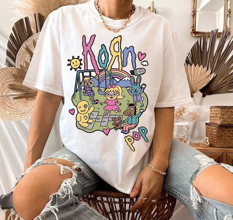 Vintage Korn Pop Tshirt Rainbow Korn Cute Tshirt Casual Cotton