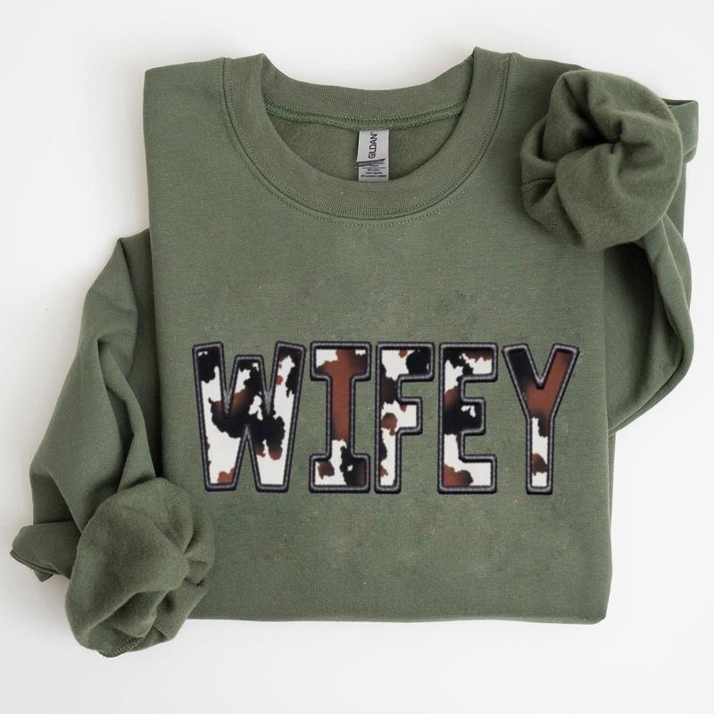 Western Wifey Sweatshirt, Cow Print Wifey Sweatshirt- Printed Classic Cotton