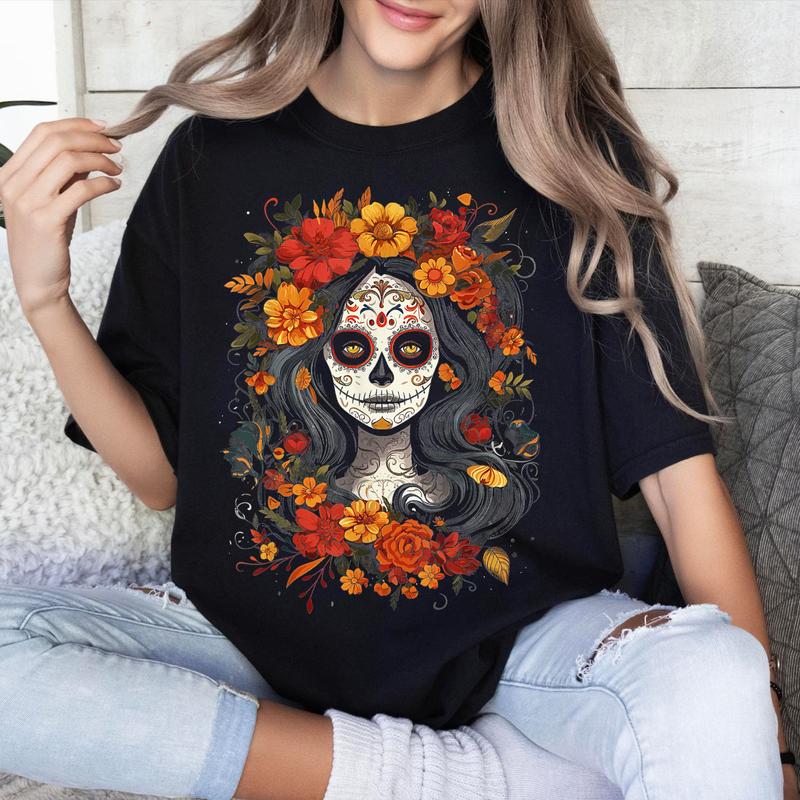 De Los Muertos La Catrina Day of the Dead Sugar Skull Women T-Shirt