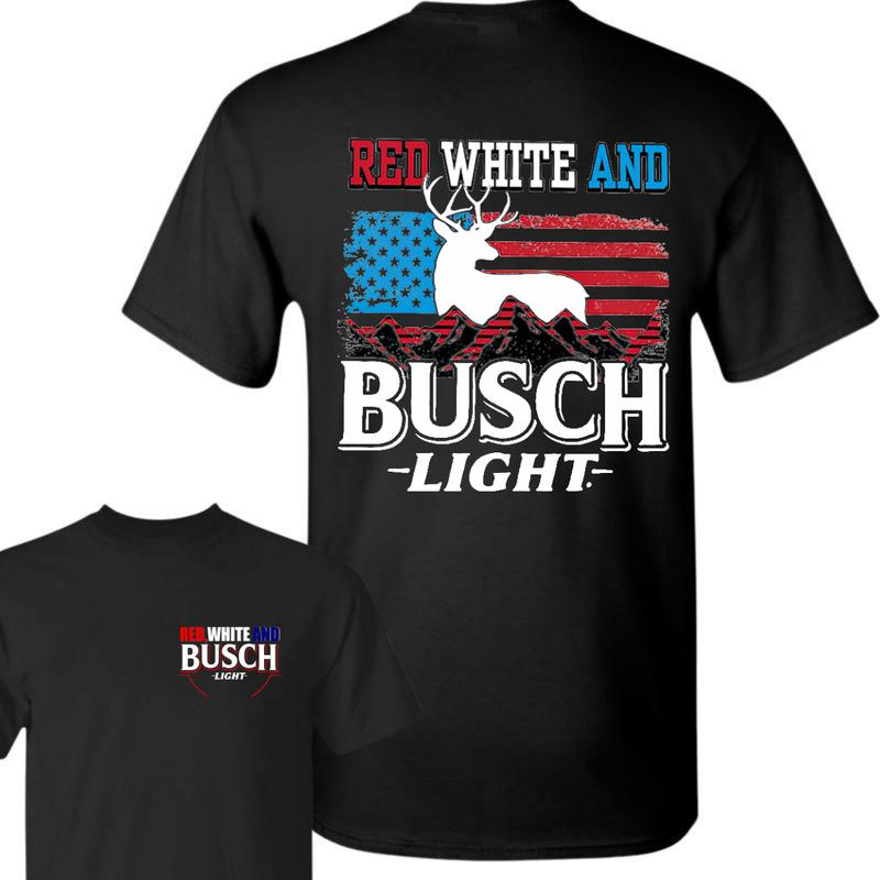 Busch Light -Beer- Red White And Busch Light 4th Of July 2-sided shirt, Beer Drinkers ,Casual Graphic Round Neck T-shirt for Summer, Fashion Top for D
