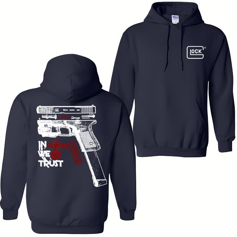 In GLock We Trust Hoodie - Glock Hoodie- Design Glock Bone Hand Double Sided - Men's & Women's Classic Fit Long Sleeve Hoodie - Menswear Casual Underw