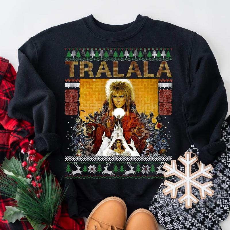 The Labyrinth Ugly Christmas Sweater, Jareth the Goblin King Sweathirt, Tralala Ugly Christmas Crewneck Hoodie