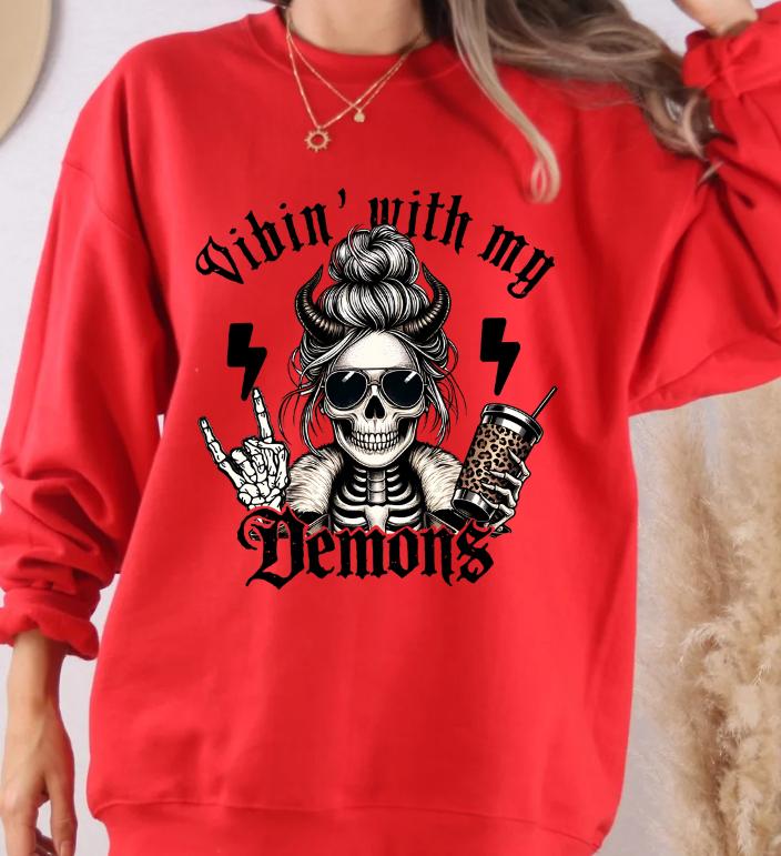 Vibin' with my Demons Coffee Skeleton Sweatshirt