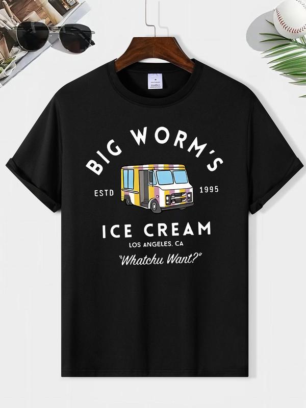 Men's Regular Fit Letter Graphic Round Neck Tee, Graphic Tees, Casual Streetwear Car Print Short Sleeve T-shirt for All Seasons, Graphic Tees, Knittin