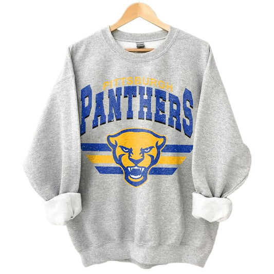Pittsburgh Panthers Vintage NCAA Sweatshirt, Unisex Pittsburgh Football Shirt, Classic Sport Hoodie for Football Fans, Cotton, Sweatshirt, T-Shirt
