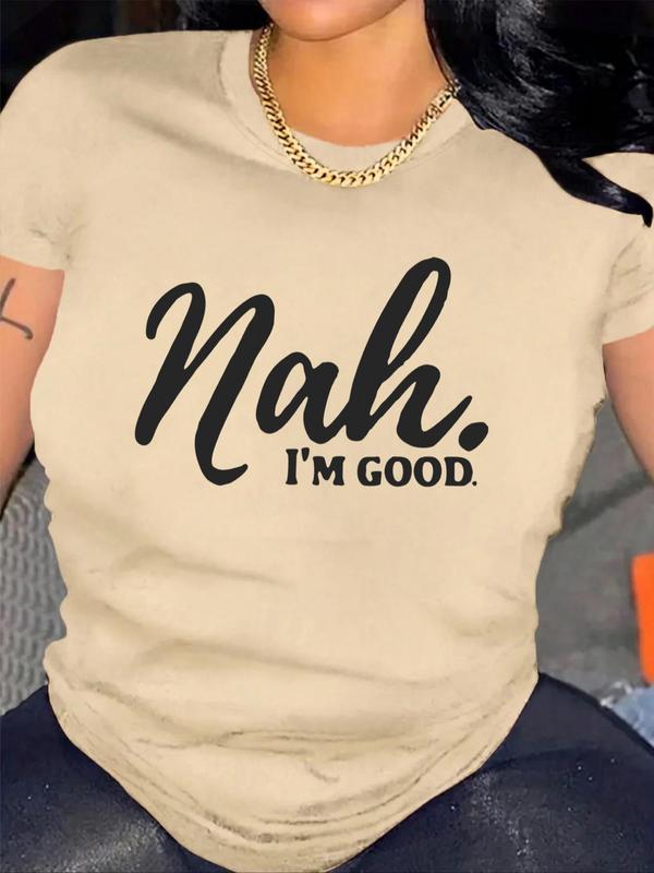 Women's Letter Print Round Neck Tee, Trendy Casual Crew Neck Short Sleeve T-Shirt, Graphic Tees,Â Summer Clothes Women,Â Ladies Summer Outfit