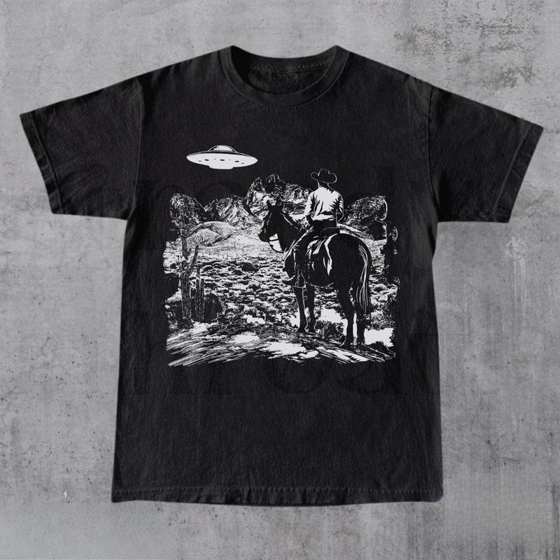 UFO Western Shirt, Retro Vintage Cowboy T-Shirt, Rodeo Wild West Tee,  UFO Retro T-Shirt, Unisex T-shirt, Gift for Him, Gift for Her, Crew Neck, Trend
