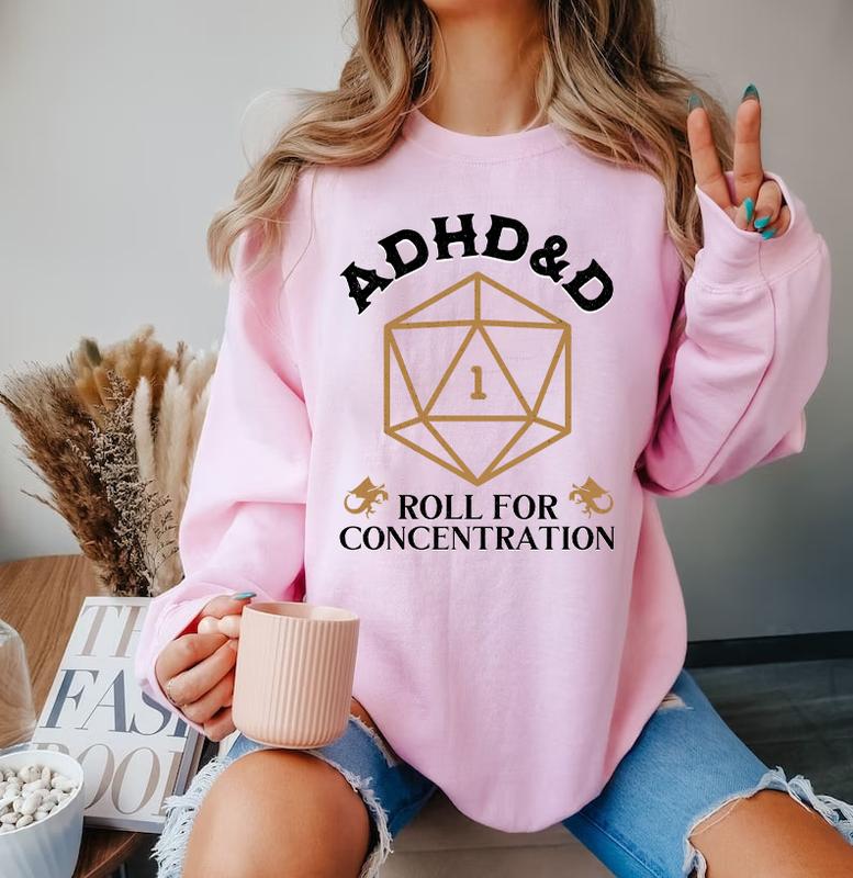 ADHD&D Roll for Concentration Sweatshirt - Dungeons and Dragons T-Shirt, Green, Unisex Design, Ideal for RPG Gift