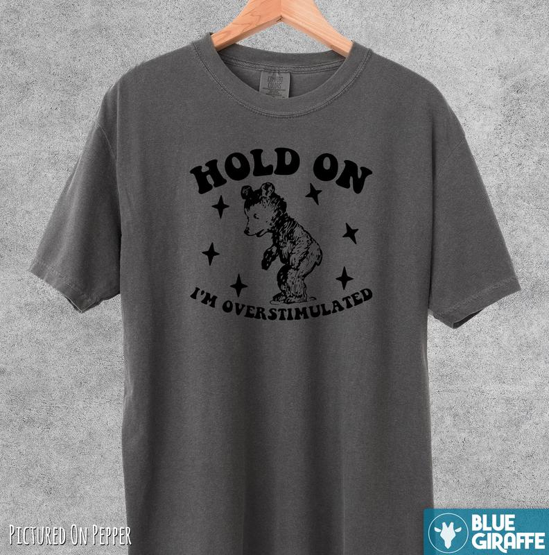 Hold On I'm Overstimulated Funny T Shirt, Cute Comfort Colors T-Shirt Menswear Top