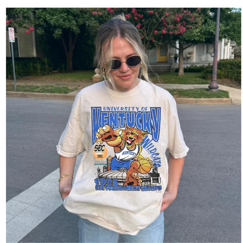 Vintage SEC 1995 Basketball Kentucky Wildcat T-Shirt Top Unisex Cotton Menswear Retro Sport football fan Tshirt Streetwear