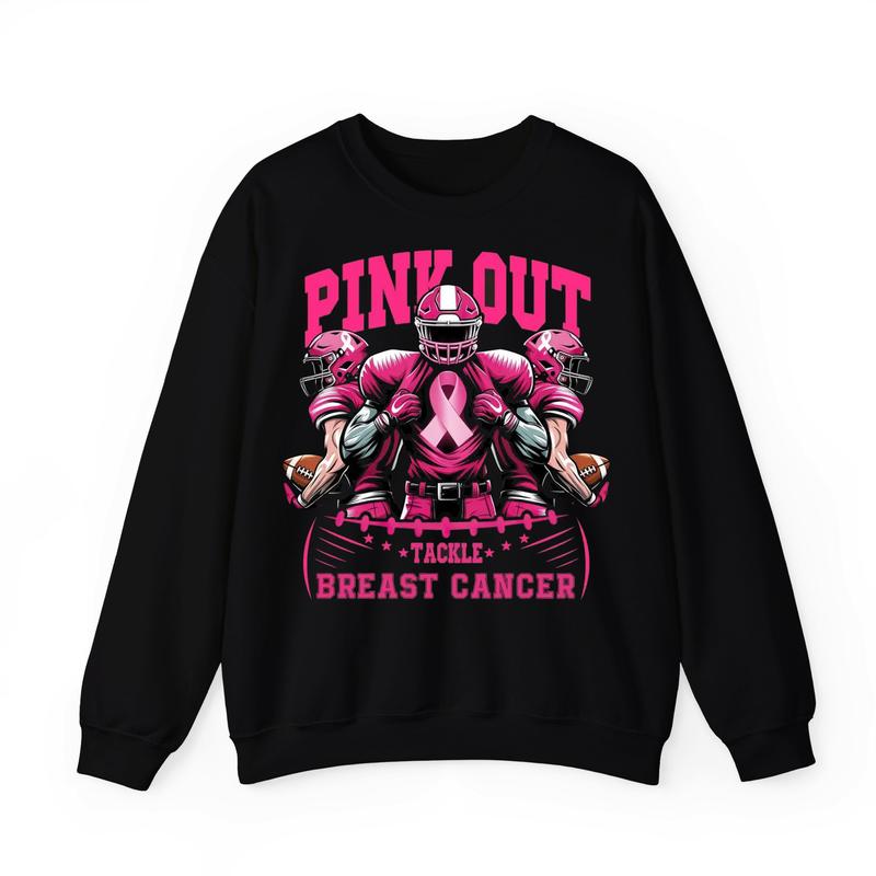 Breast Cancer Football Pink Out Black Sweatshirt, Pink Out Sublimation, Breast Cancer Shirt,  October We Wear Pink Crewneck