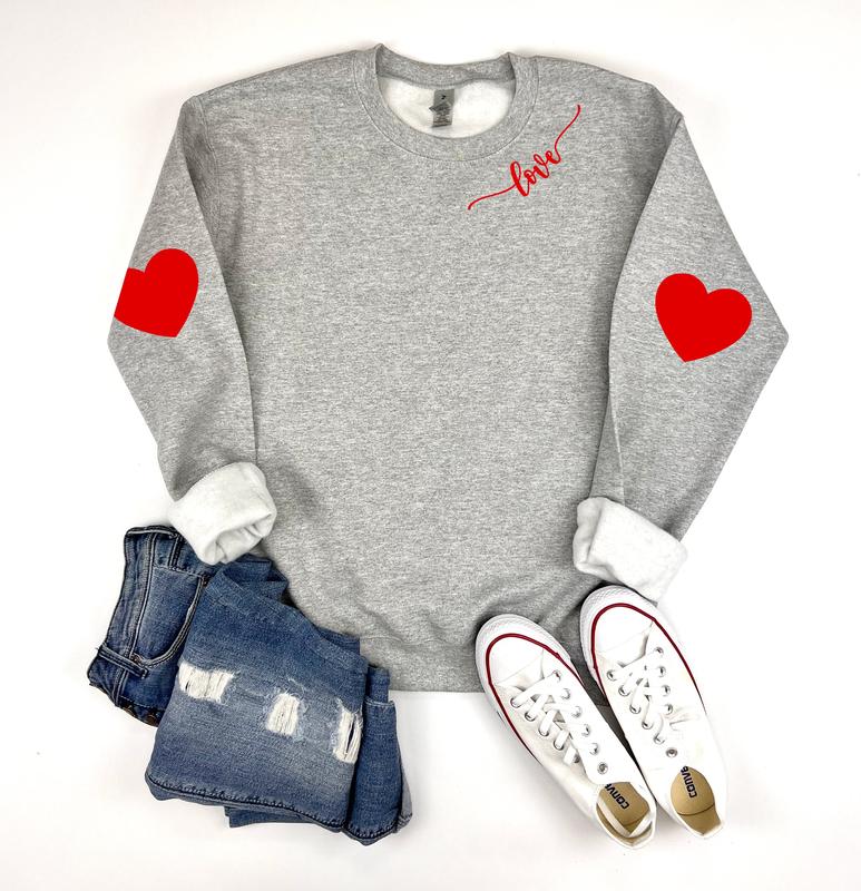 Valentine's Sweatshirt with Heart Elbow Patch, Cute Love Heart Sweater - Fabric, Cotton