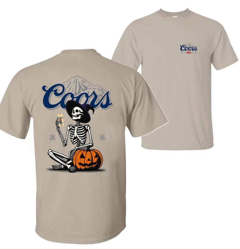 Coors Beer, Coors Beer Halloween Skeleton Pumpkin 2 sides T-Shirt, , Coors Halloween Shirt, Halloween Shirt, For Men, For Women, Halloween Cute
