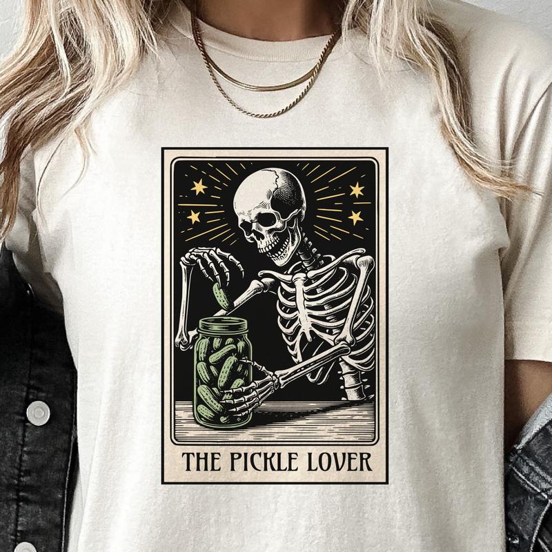 Tarot Card Tshirts The Pickle Lover Tee Food taco t-shirt boba tea shirt pizza Tee hot dog taco tuesday T-shirt Skull Tops Skeleton Tees Funny Skeleto