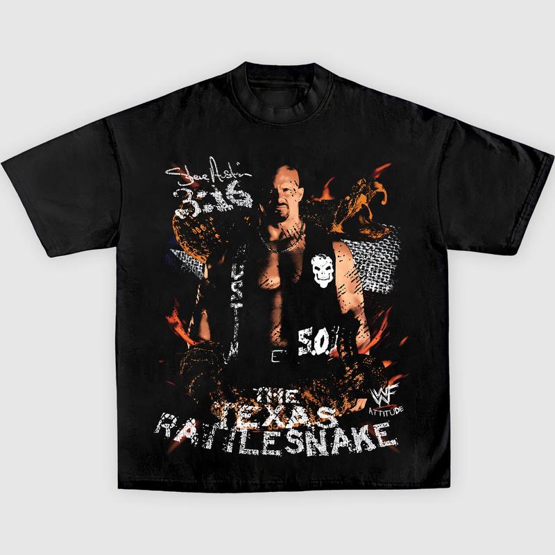 STONE COLD-TEXAS RATTLESNAKE TEE, Wrestling Graphic Tee, WWE Tee, Sports T-shirt, Athlete Shirt, Wrestling Gift Streetwear Crewneck Clothing