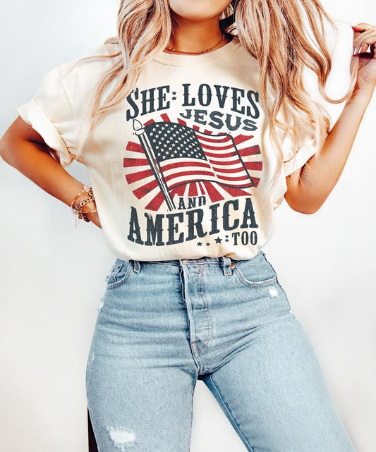 Independence Day Shirt, Christian Shirt, 4th of July Shirt, She Loves Jesus And America Too Shirt, America Retro Shirt, Usa Shirt, USA Flag