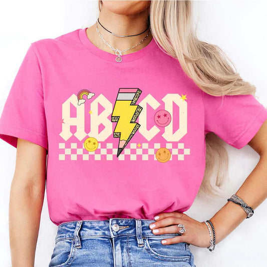 Teacher Shirt, Retro ABCD Teacher Name Shirt, Back To School Clothing, Kindergarten Preschool Teacher Shirt, Teacher Appreciation Gifts, Men Women Top