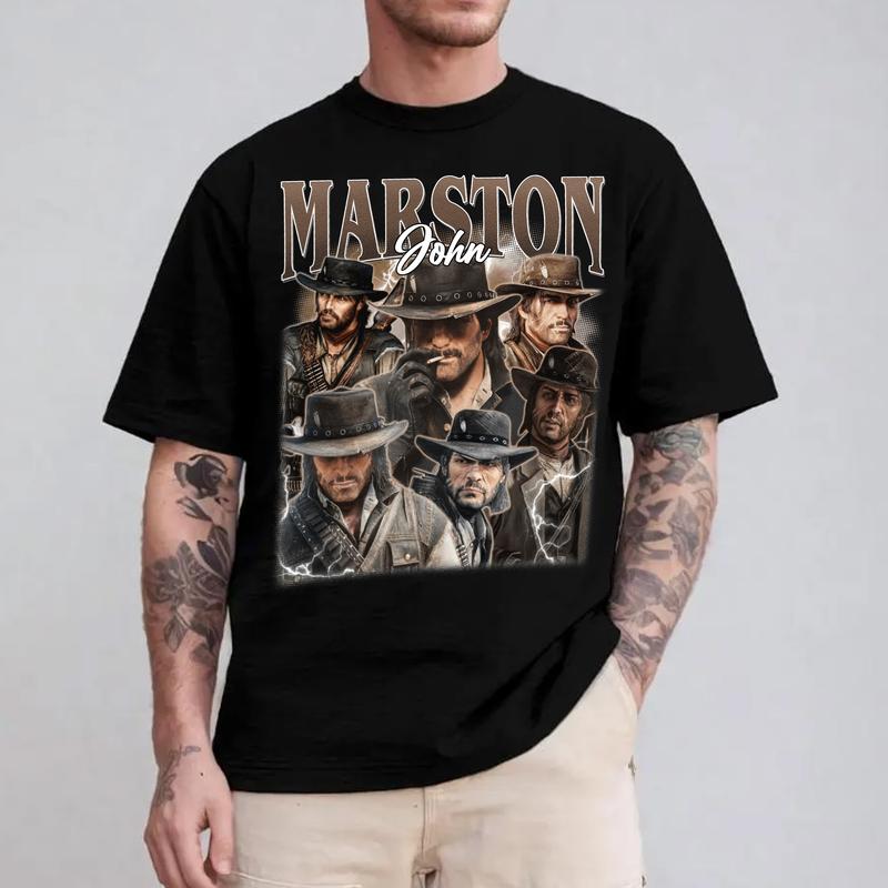 John Marston RDR Vintage T-Shirt, John Marston Red Dad Redemption Shirt, Gift For Game Lovers Casual Clothing Fabric Menswear Top  Sweatshirts