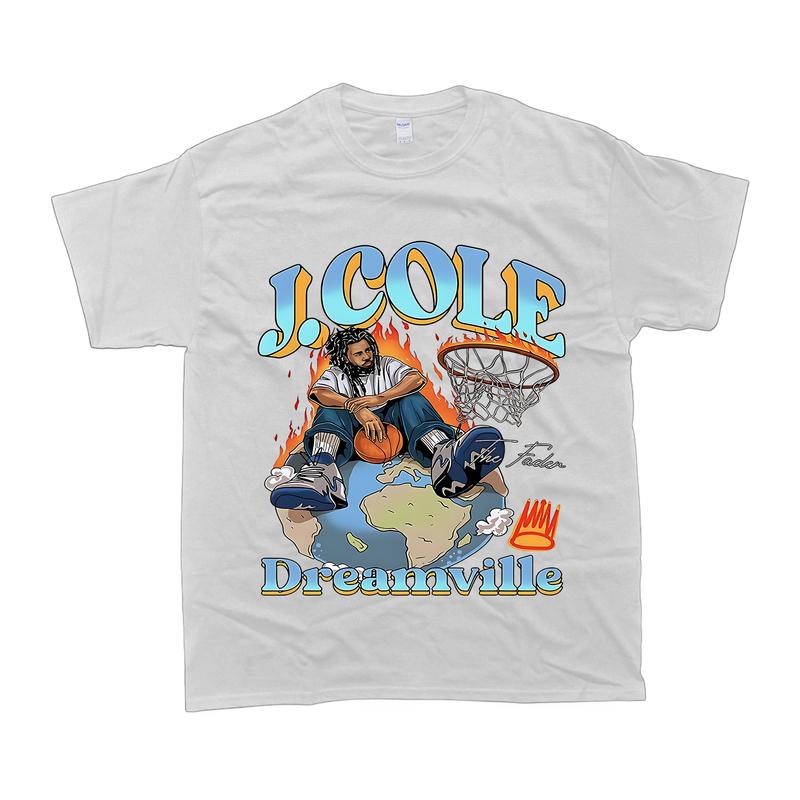 J Cole Dreamville Tshirt Vintage Cotton Menswear Streetwear Shortsleeve Top Classic Basketbal T-Shirt Round Neck
