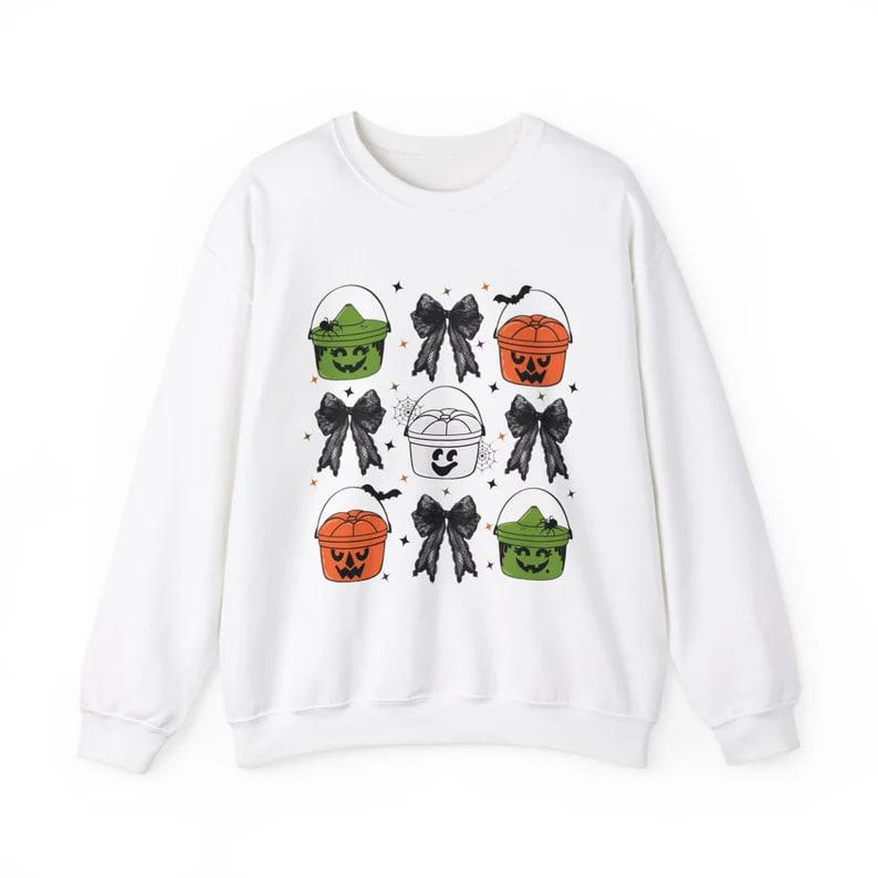 Halloween Boo Buckets Sweatshirt, 90s Halloween Shirt, Trick Or Treat Shirt, Ghost Witch Pumpkin, Coquette Halloween Tshirt, Retro Halloween