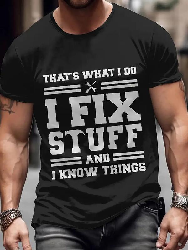 Men's Casual Streetwear Tee, Regular Fit Letter Print Round Neck Short Sleeve T-shirt, Chic Summer Top for Menâ€™s Daily Wear and Comfort