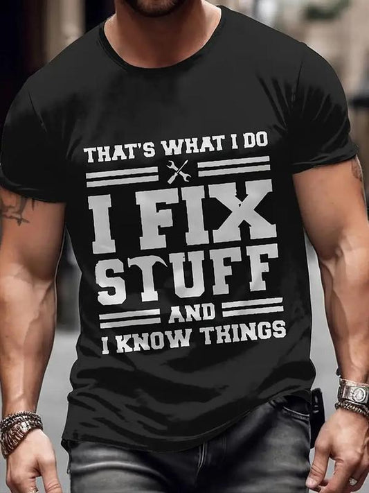 Men's Casual Streetwear Tee, Regular Fit Letter Print Round Neck Short Sleeve T-shirt, Chic Summer Top for Menâ€™s Daily Wear and Comfort