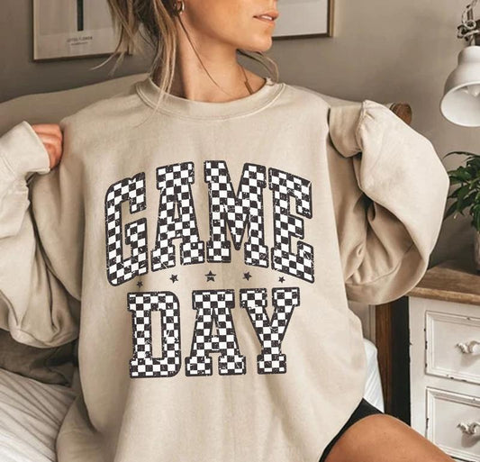 Retro Checkered Game Day Sweatshirt, Checkered Game Day Sweater, Game Day Checkered School Sport Shirt, Full Sizes, Full Colors