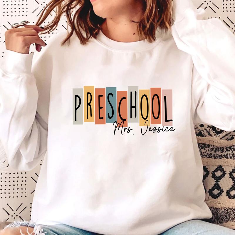 Happy First Day Of School Preschool Teacher Shirt, Custom Name Shirt, Personalized Teacher Shirt (Please Inbox In Message), Preschool Teacher Shirt, P