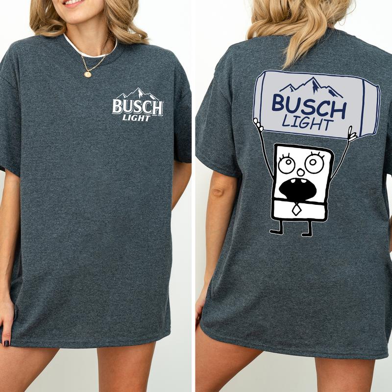 DoodleBob Busch Light Unisex T-Shirt, Funny Doodlebob Beer Graphic 2 Sided Shirt, Vintage Drink T-Shirt, Drinking Tshirt for Men, Comfort Cotton Fabri