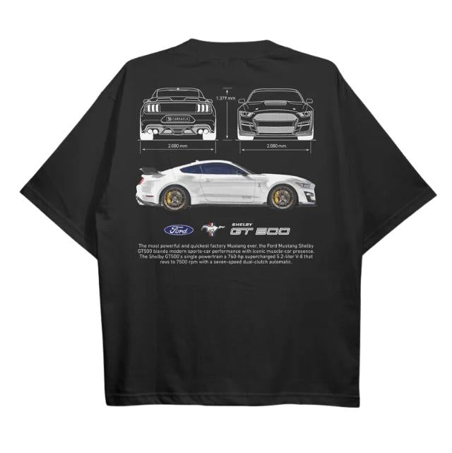 Drive in Style Car-Themed T-Shirts, Mustang Shelby GT500 T-Shirt, Mustang Shelby GT500 Technical Specs T-Shirt, Racing Sport Car Shirt Menswear Top