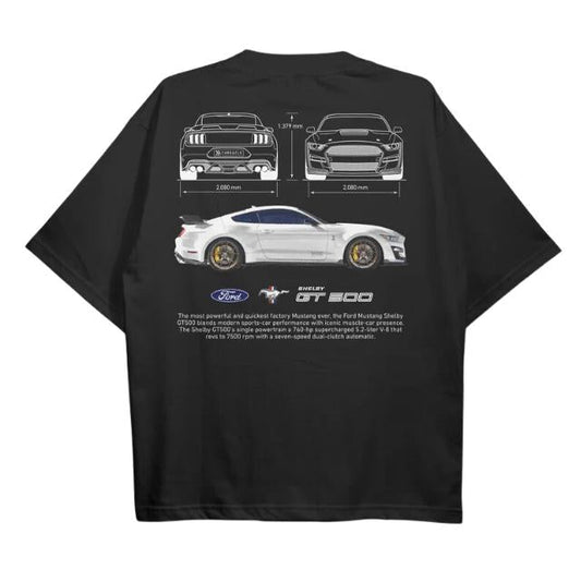 Drive in Style Car-Themed T-Shirts, Mustang Shelby GT500 T-Shirt, Mustang Shelby GT500 Technical Specs T-Shirt, Racing Sport Car Shirt Menswear Top