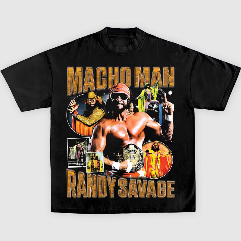 MACHO MAN TEE, Wrestling Graphic Tee, Sports T-shirt, Athlete Shirt, Wrestling Gift, Fitness Tee Crewneck Clothing Cotton Menswear