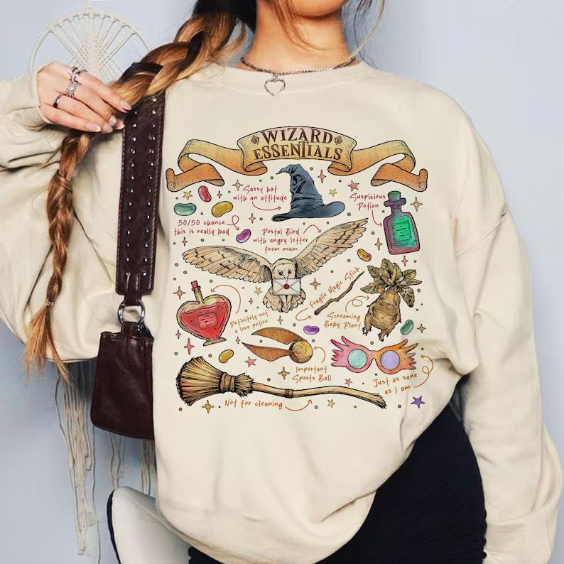 Wizard Essentials Sweatshirt, Wizarding World TShirt For Fan, Halloween Fall Season Hoodie