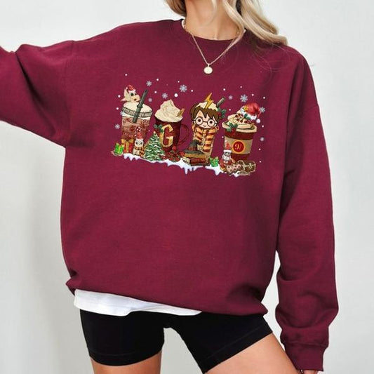 Harry Potter Christmas Drinks, Hogwarts Houses Sweatshirt, Harry Potter Sweatshirt Cotton Shirt, Wizard House Sweatshirt, Womenswear Sweaters, Vintage