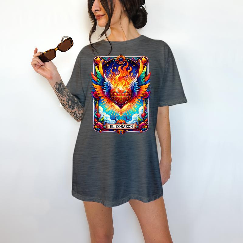 El Corazon Tarot Card - T-Shirt,Bright Graphic, Funny Apparel, Gift Idea, Relaxed Fit, Casual Apparel, Cute Top, Great with Jeans, All Seasons, Fun St