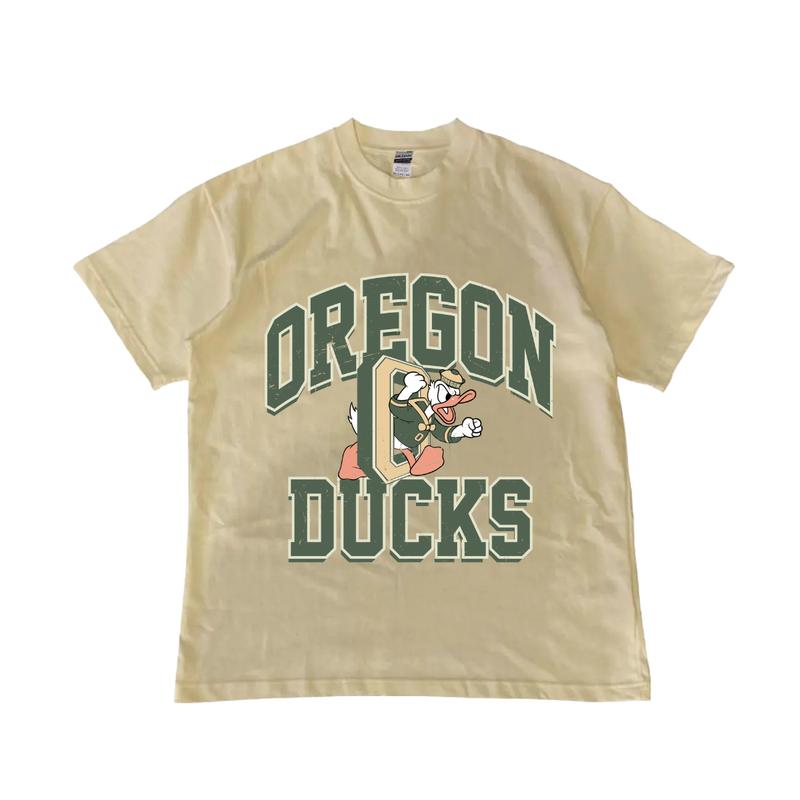 Vintage NCAA Oregon Ducks Logo T-Shirt Cotton Short-sleeve Retro Streetwear Tshirt Menswear Top