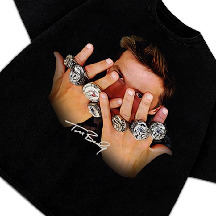 Tom Brady 7 Rings Greatest Of All Time T-Shirt Graphic Tee Football Crewneck Cotton Menswear Soft
