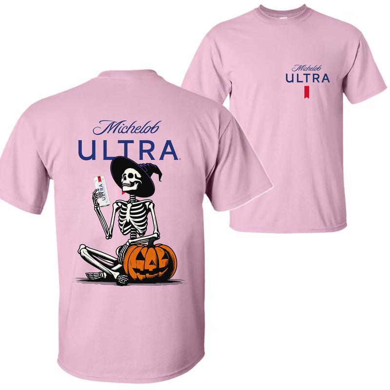 Michelob Ultra, Michelob Ultra Halloween Skeleton Pumpkin 2 Sides T-Shirt, Michelob Ultra Halloween Shirt, Halloween Shirt, For Men, For Women, Hallow