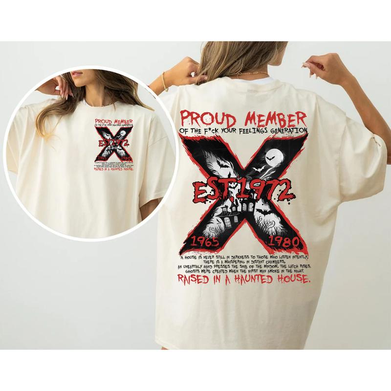 Custom Est.Year 1972 Halloween Raised In A Haunted House GenerationX 2 Side Shirt, GenX T-shirt, Generation X Shirt, Halloween Shirt
