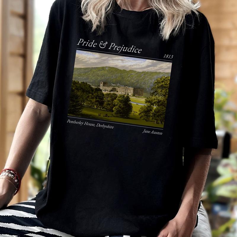 Pride and Prejudice DerbyshirePride and Prejudice sweatshirt Jane Austen Gift For Book Lover Pemberley Light Graphic Tee Casual Clothing