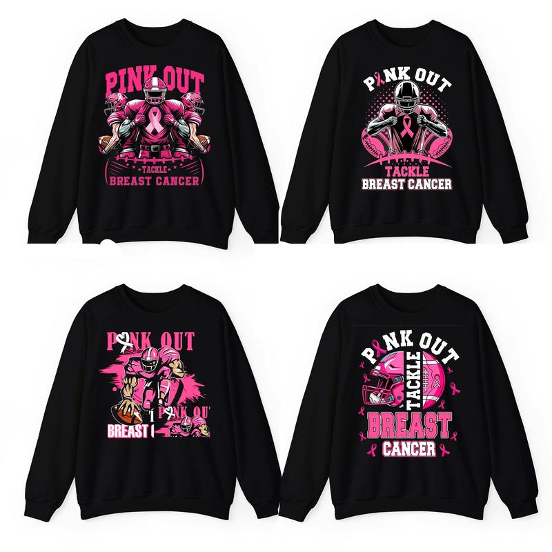 Breast Cancer Football Pink Out Black Sweatshirt, Pink Out Sublimation, Breast Cancer Shirt,  October We Wear Pink Crewneck