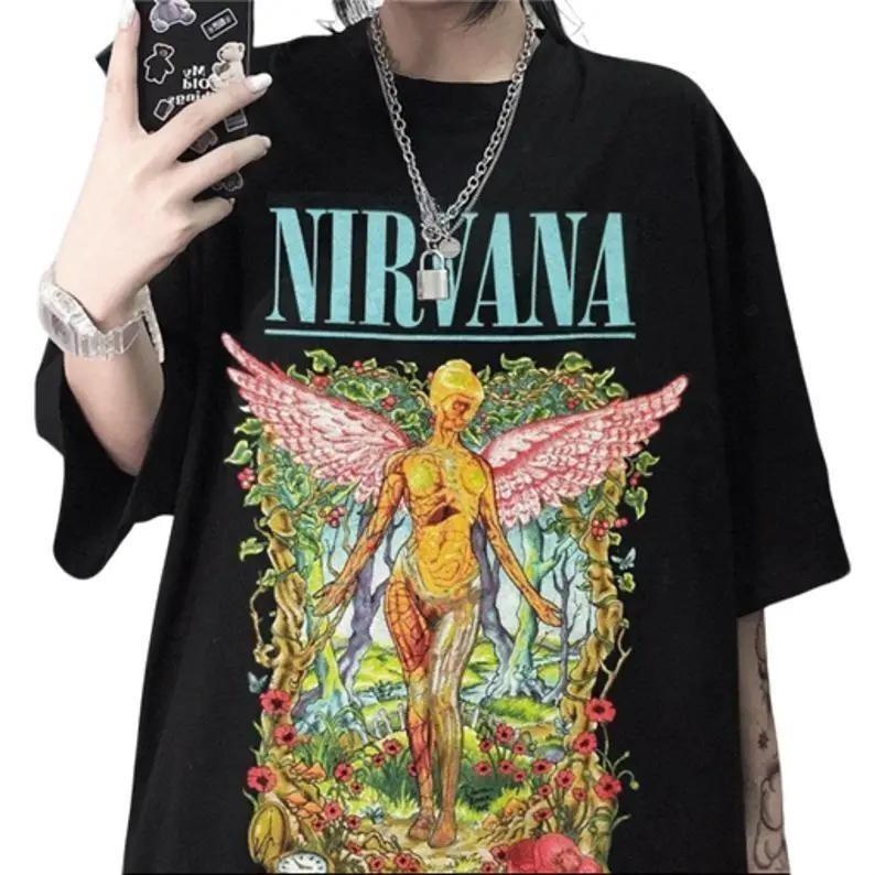 Vintage Band T-Shirt In Utero Nirvana Tour 90s Shirt Kurt Cobain Oversized Music Rock Festival Clothing T-Shirt Cotton Menswear