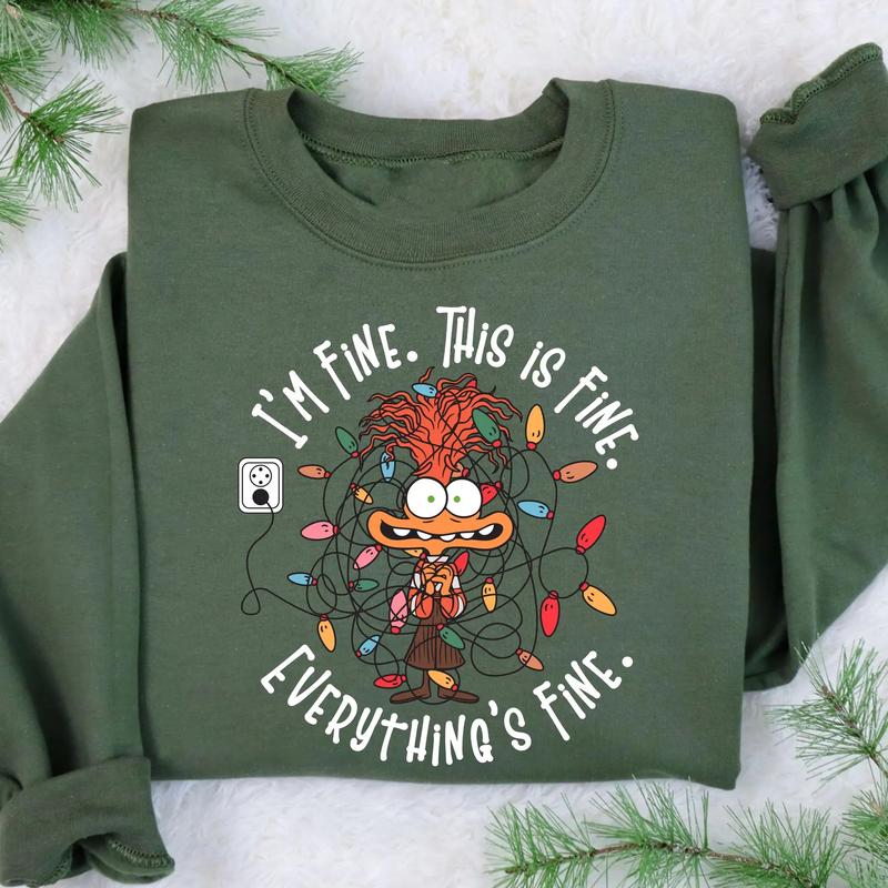 It's Fine This Is Fine Everything Is Fine Christmas Light Sweatshirt T-shirt, Anxiety Christmas Lights Sweater, Inside Out Christmas Hoodie