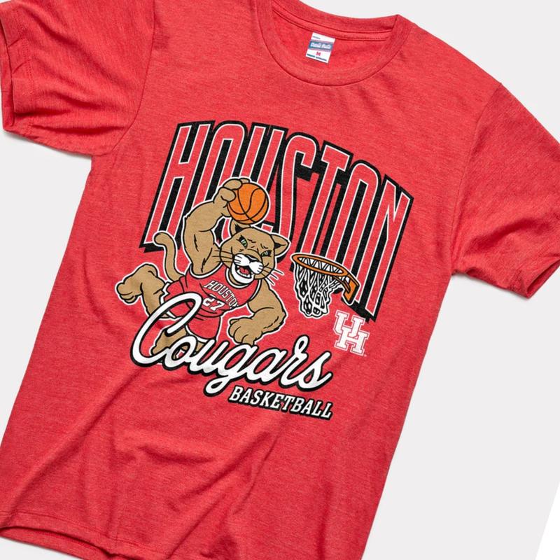 Vintage Houston Cougars Basketball Tee NCAA Menswear Top